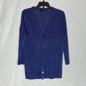 Talbots 3/4 length sleeve blue v-neck cardigan